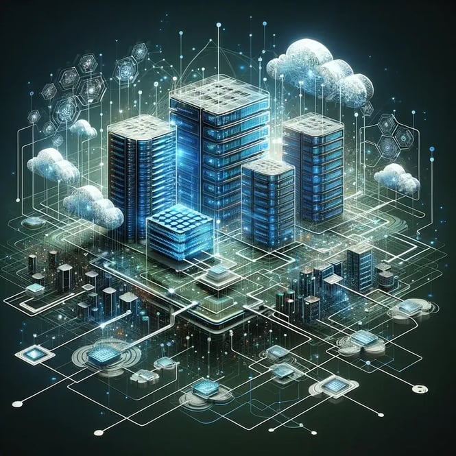 A conceptual illustration of a data architecture plan. The image should depict a complex network of interconnected nodes and data flow pathways